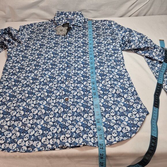 Luchiano Visconti Black Men's Shirt  Size S Long Sleeve Blue Skull (61) - Picture 4 of 9
